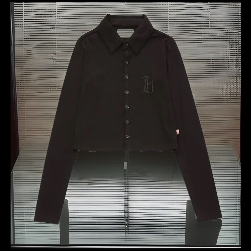 HONOR THE GIFT Monogram HTG Rib Knit Long Sleeve Button-Up Rayon Shirt/Cardigan